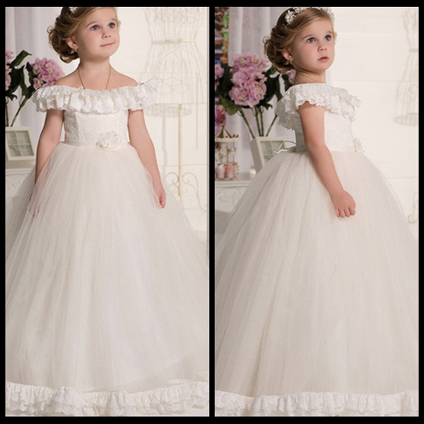 Ball Gown Off Shoulder Short Sleeve Appliques First Communion Dresses For Girls vestidos de primera comunion Flower Girl Dresses