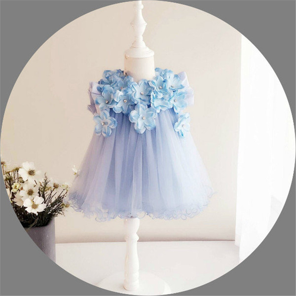 Baby Girl Wedding Dresses 3D Stereoscopic Applique Infant Princess 1 Year Birthday Party Dress Newborn Christening Gowns