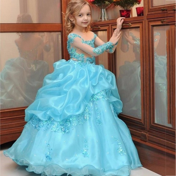 2017 Costume Made First Communion Dresses Long Sleeves For Girls Prom Children Girls Cute Princess Floor Length Pageant Dresses