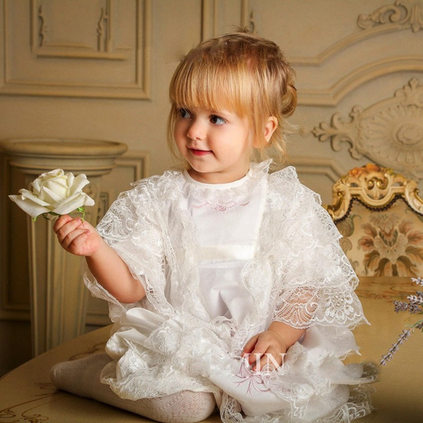 New First Communication Dresses Long Sleeve Christening Gowns For Baby High Quality Girls Lace Appliqued Baptism Dresses With Bonnet