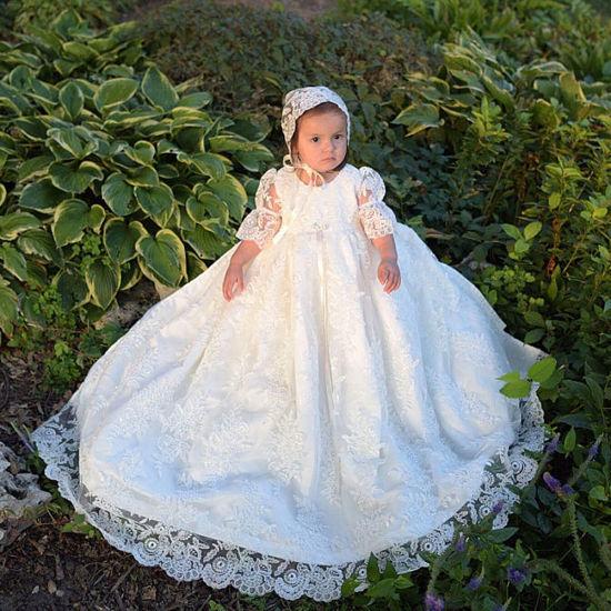 Lovely White First Communion Dresses Chrisom Lace Short Sleeve Baby Christening Gowns With Bonnet Baptism Outfits Robes De Fête