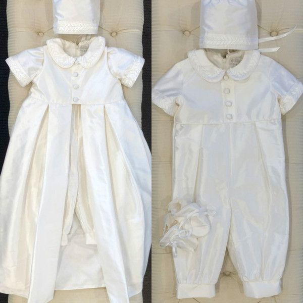 First Communion Dresses Short Sleeve Ankle Length Applique With Hats Baby Kids Infants Jumpsuits Christening Dress