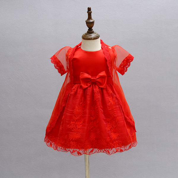 2Pcs/set Baby Girl Baptism Dress Red Infant Princess Dresses For Formal Occasion 1 Year Birthday Dress for Baby Ceremonial Garb