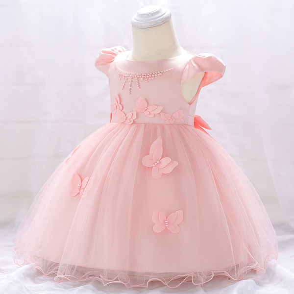 NEW COLLECTION Female baby flying sleeve dress beaded Three-dimensional butterfly princess dress Infant and child baptismal dress