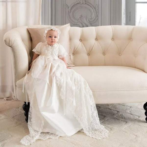 Vintage Hot Sale New Robe Angela West Baby Girls First Communion Dress Lace Baptism Christening Gown Custom with Hat 134