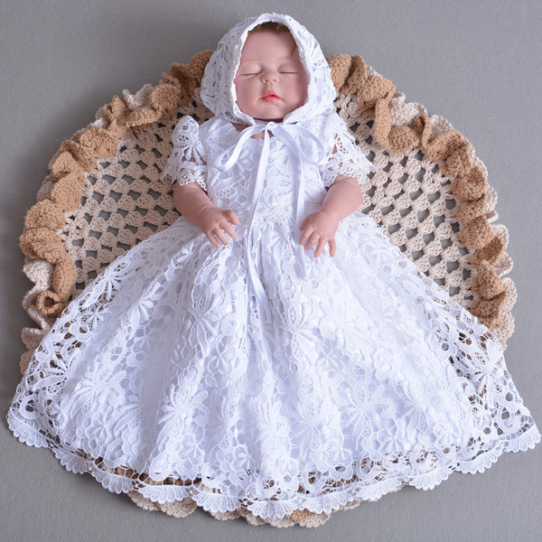 White Lace Christening Gowns New Infant Toddler Antique Vintage Baptism Dresses With Bonnet First Communication Dress