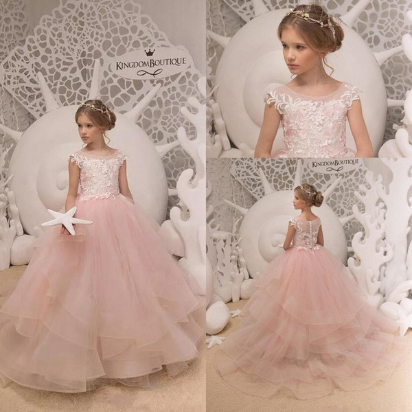 Beautiful Girls Dress For Wedding Pink Beaded Flower Girl Dresses Jewel Neckline Floor Length Cute Princess Girls Pageant Party Gowns