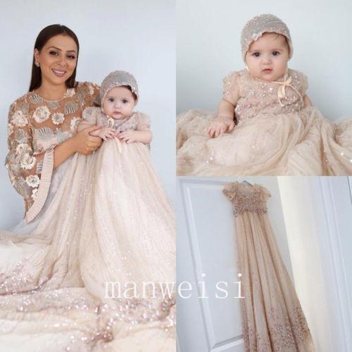 Unique Christening Gowns Crystal Infant Toddler Antique Vintage Baptism Dresses With Bonnet First Communication Dress