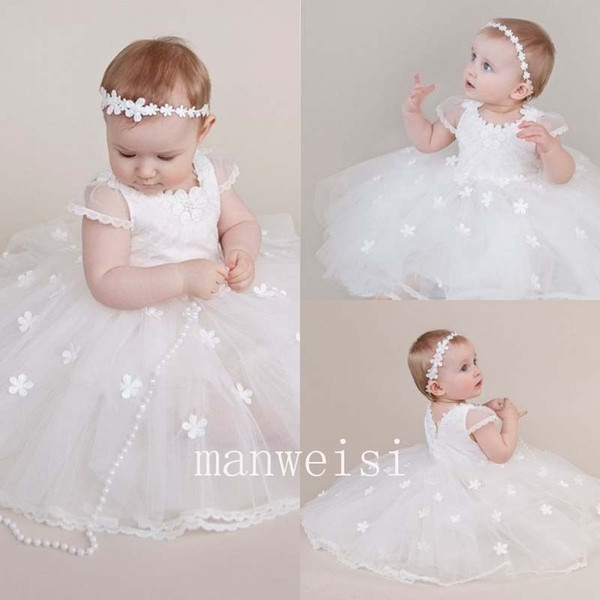 Vintage White Short Sleeve Vintage Infant Christening Dress Lace Toddler Baptism Gowns Flower Girls Kid First Communication Dress