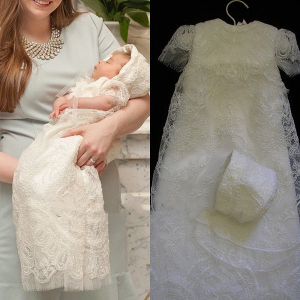 Elegant Full Lace Christening Gowns For Baby Girls Cheap Long Baptism Dresses With Bonnet First Communication Dress