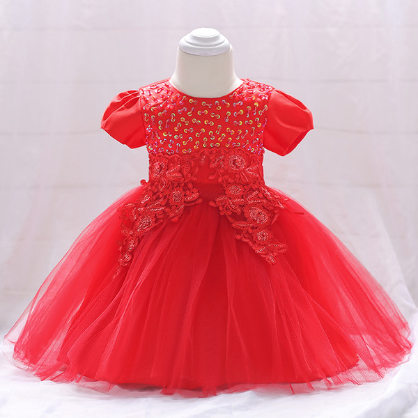 2018 new summer collection 3pcs a lot Female baby dress with one month or 3 months after baby birth applique flower with dimaond red color