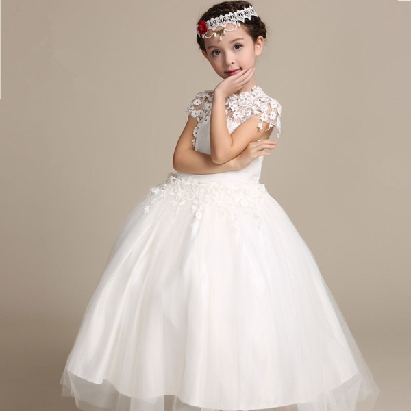 Elegant Flower Girl Dress Long Lace Princess Dresses Kids White Dress For Girl Wedding Party Vestido Baby Baptism Dresses