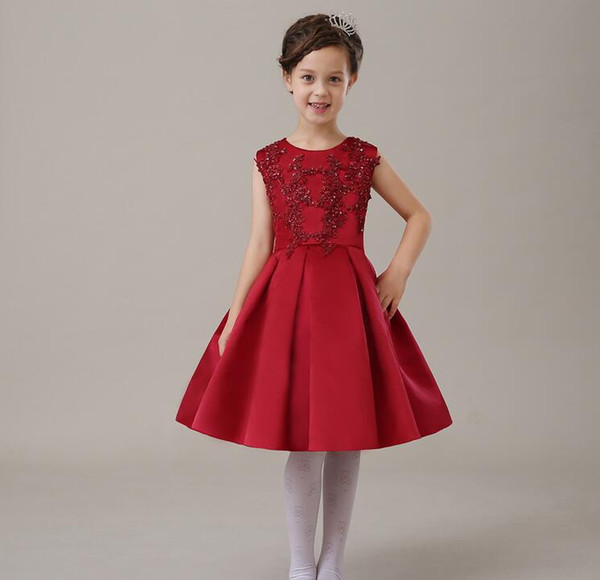 Top quality 2016 new Princess dress in red wine Perform chaired dress Lace flower girl dress for Weddings Party Dresses Free shipping