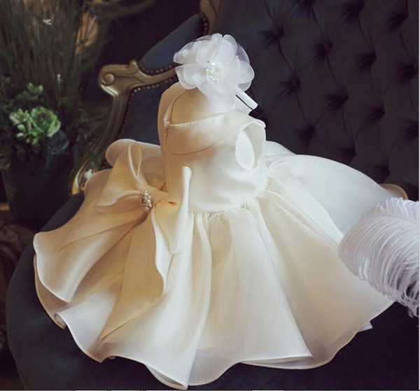 Top Quality Big Bow Girls Pageant Dresses For Baby Girl Princess Flower girl Dresses Kids Formal Wedding Party Christening Gown