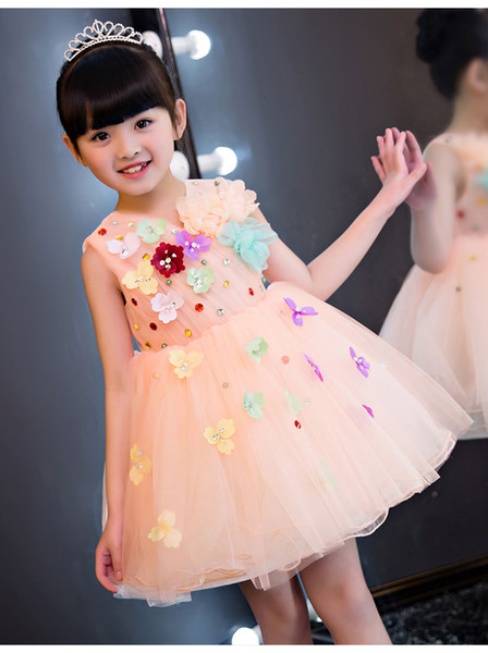 Glizt Girls Ball Gown Orange Lace Wedding Dress Bead Appliques Party Tulle Princess Birthday Dress First Communion Gown 1-12Y