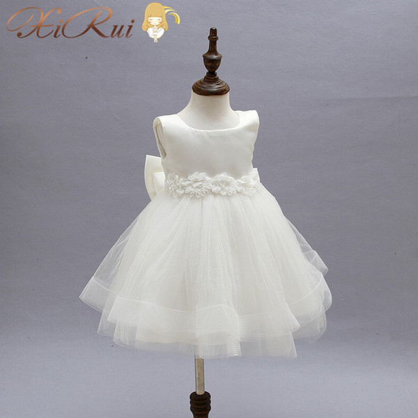 New Brand Wedding Party Formal Flower Girls Dress Sleeveless Children Baby First Communion Pageant Dresses with Bow For 2-10Y