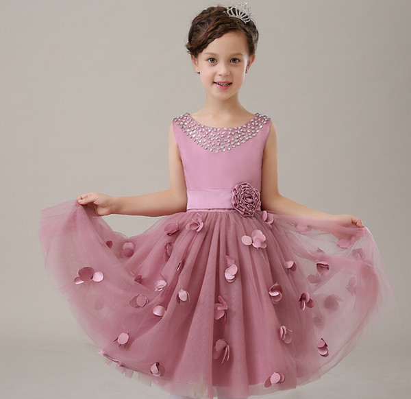 Bow Girl Dresses 2015 Cute Ball Gown Sleeveless Summer Flower Girl Dresses for Weddings Party Dresses Free shipping