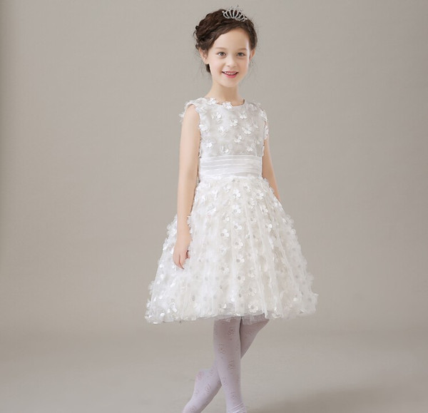 Elegant Girls Wedding Evening Party Dresses,White petals Ball Gown Knee-length Infant Princess Birthday Flower Girl Dresses