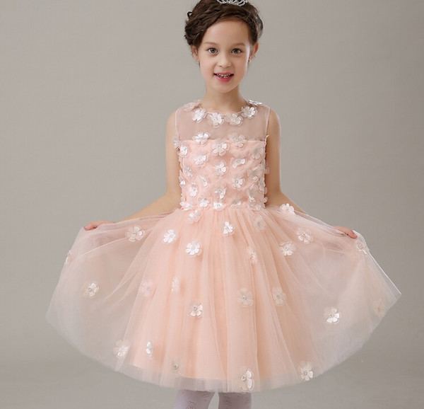 New flower girl dresses for wedding applique sleeveless princess dress light pink eal Party Pageant Communion Baby Girl Infant Dresses