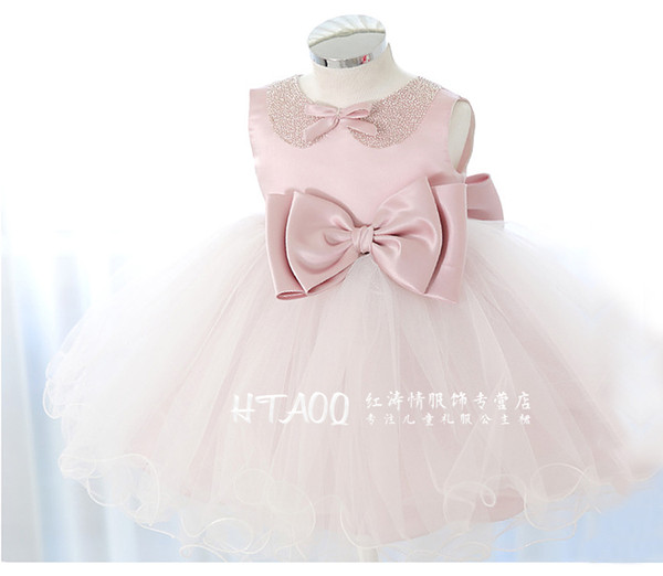 Pink BIG Bow Girl Wedding Dress 1-10T Flower Girl Party Birthday Dresses Princess Dress Mini Disfraces Infantiles Princesa