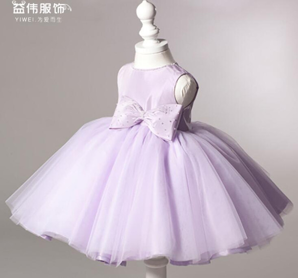 Violet Wedding Gowns Kids Formal Party Christening Communion Flower Girl Dresses Infant Pageant Dress for Little Girl 1-11 Years