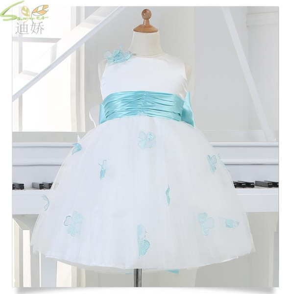 Hot Sale White Princess Girl Party Birthday Dresses Tutu Wedding Dress for Christmas With Handmade Flowers And Big Bow 12M-12Y