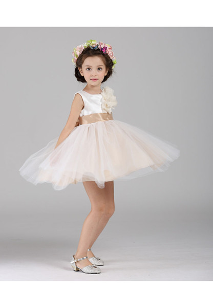 Free Shipping Retail Girl Dresses Children Dress Party Summer Princess Baby Girl Wedding Dress Birthday Off Beige Color 2-10T