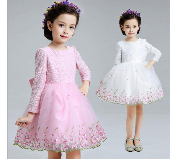 2016 new girls dress princess dress children party wear veil big bow flower girl wedding dress White/Pink Tutu Dress For Birthday