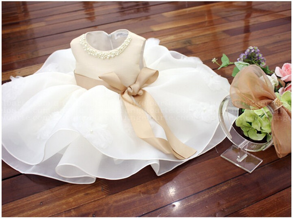 2015 baby flower girls dress birthday baptism christening party baby dresses lace bead bow ball gown vestido baptism batizado