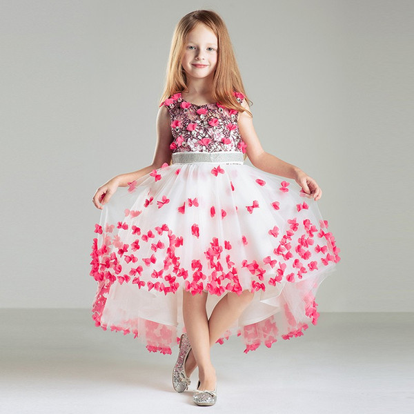 2016 New Arrival Little Girl Ball Gown Scoop Appliqued Glitz Pageant Long-Trailing Flower Girls Dresses For Wedding Prom Gown