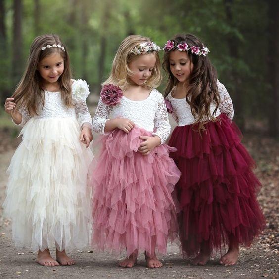 Lovely Princess Flower Girl Dresses Jewel Lace Applique Flowers Girls Pageant Dresses For Toddlers Children A Line Kids Birthday Dress