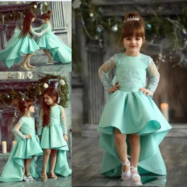 Chic Flower Girl Dresses For Weddings Jewel Sweep Train Appliques Ruffles Girls Pageant Dress Child Birthday Party Gowns