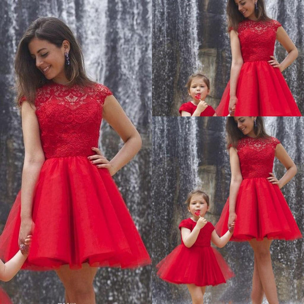 Red Lace Flower Girls Dress A Line First Communion Dresses Girls Pageant Gown Mini Skirt