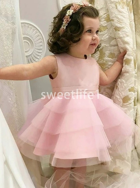 Lovely Pink Short Mini Flower Girls Dresses Ruffles Tiered Skirts First Communion Dresses Girls Pageant Gown Custom Made Hot Sale