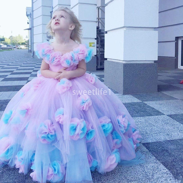 Colorful Flower Girl Dresses Ball Gown Tulle Little Girl Wedding Dresses Vintage Communion Pageant Dresses Gowns