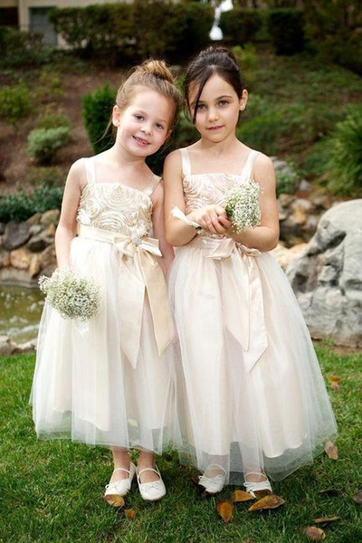 Cute Spaghetti Straples Flower Girls Dresses For Country Style Wedding Sequins Ankle Length First Communion Dresses Girls Pageant Gown