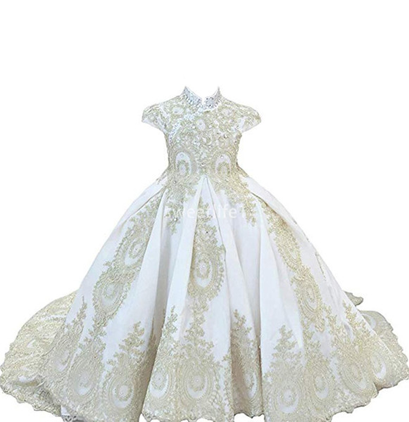 Prince White High Neck Flower Girls Dresses Appliques Lace Corset Back Church Style Gils Pageant Gown First Communion Dresses Custom