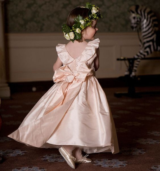 New Cute Taffeta Flower Girls Dresses Cape Sleeve Ankle Length First Communion Dresses Girls Pageant Gown Custom Made