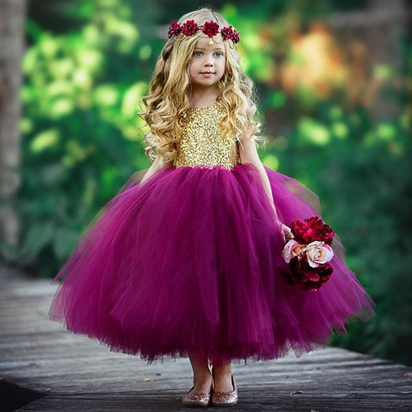 Sparkly Gold Sequins Flower Girls Dresses Puffy Tulle Ball Gown First Commuinon Dresses Girls Pageant Gowns Custom Made