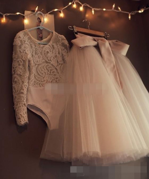 Cute First Communion Dress For Girls Jewel Lace Appliques Bow Tulle Ball Gown Champagne Vintage Wedding Long Sleeve Flower Girl Dresses