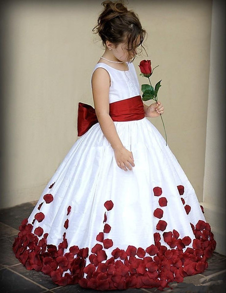 Floor Length Flower Girls Dresses Wine Red White Little Girl Pageant Birthday Gowns First Communion Party Dresses