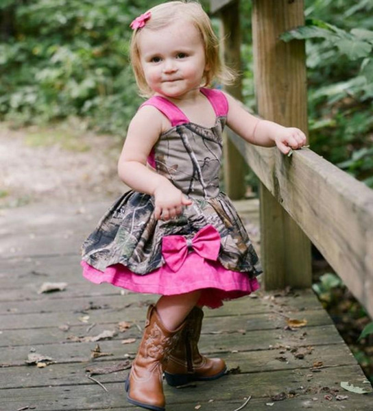 Lovely Camo Baby Girl Dresses Fushia Straps Bowknot Girls Pageant Gowns Kids Christmas Party Dresses flower girl dress for wedding