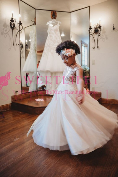 New Cute Rose Sequins Flower Girls Dresses Tulle A Line First Communion Dresses Girls Pageant Gown Custom Made Hot Sale