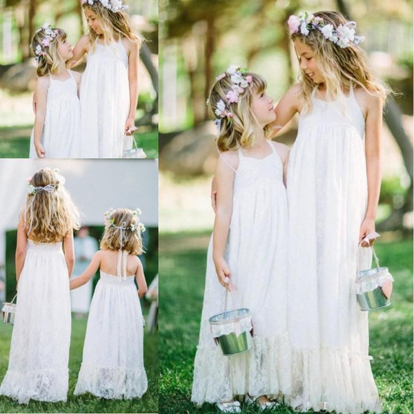 Lovely Flower Girl Dresses for Wedding Strapless Vintage Lace Tiers Tulle Princess Long Kids Communion Gowns Toddler Pageant Gown