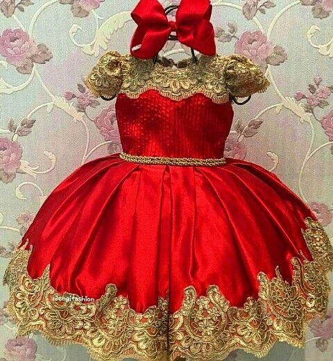 Red Puffy Short Sleeve Flower Girls Dresses Gold Appliques Short Girls Pageant Gown First Communion Dresses Custom Made