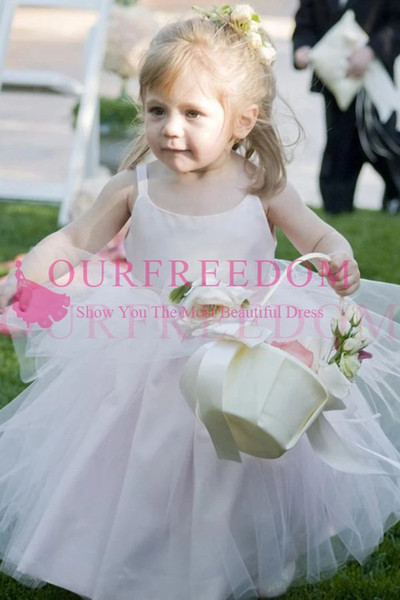 Ball Gown Scoop Neck Tulle Elastic Woven Satin Ankle-length Flowers Flower Girl Dresses