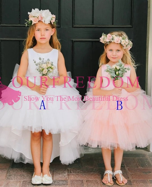 Modest Maxi Style Tulle Flower Girls Dresses Crew Neck A Line Short Hi Low First Communion Dresses Girls Pageant Gown Custom Made