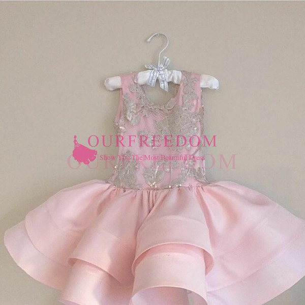 Pink Short Ruffles Skirt with Bowknot Flower Girl's Dresses Appliques Sleeveless A Line Girls Pageant Gown First Communion Dresses