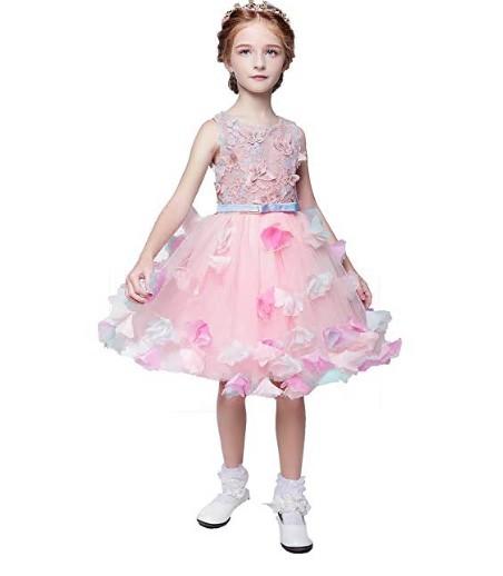 Cute Pink Short Flower Girls Dresses Butterfly Appliques Hollow Back Girls Pageant Gown First Communion Dresses Custom Made Hot Sale