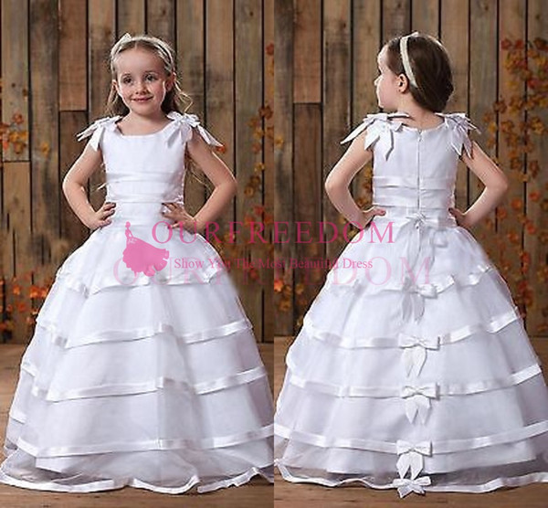 Lovely White Flower Girls Dresses Tiered Skirts Floor Length First Communion Dresses Girls Pageant Gown Custom Made